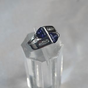 Sterling Silver and Trillion cut tanzanite women's ring 6.5